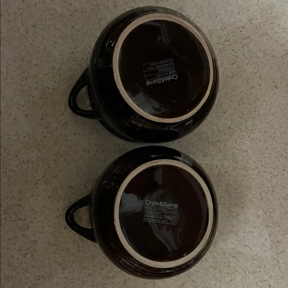 Crate&Barrel Dark Brown Ceramic Bowls with Handles